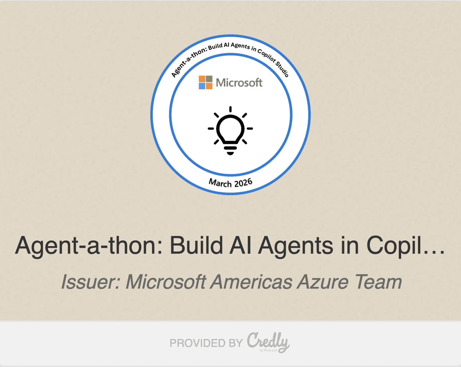 Microsoft Agent-a-thon: Build AI Agents in Copilot Studio certificate
