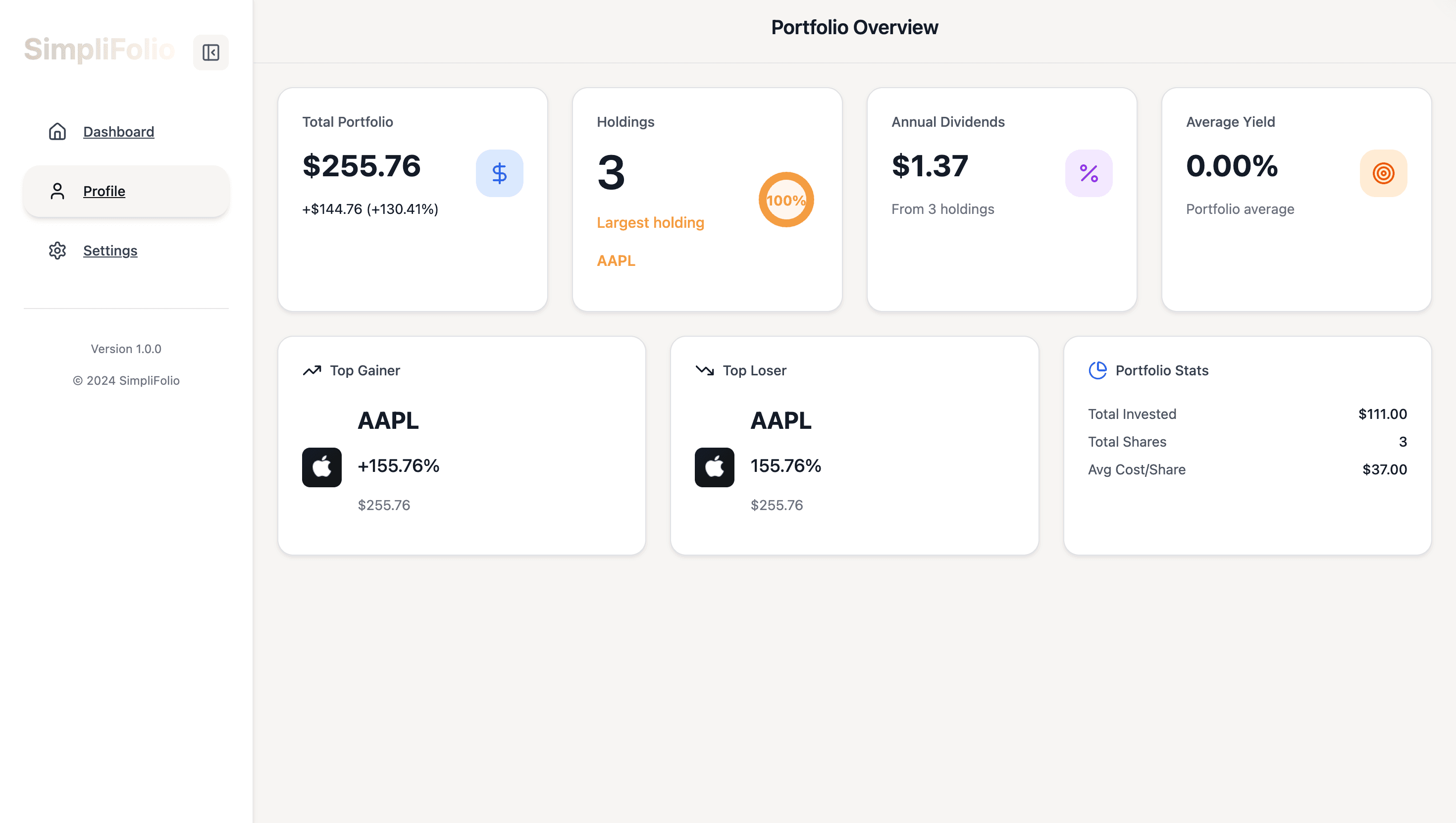 SimpliFolio project preview