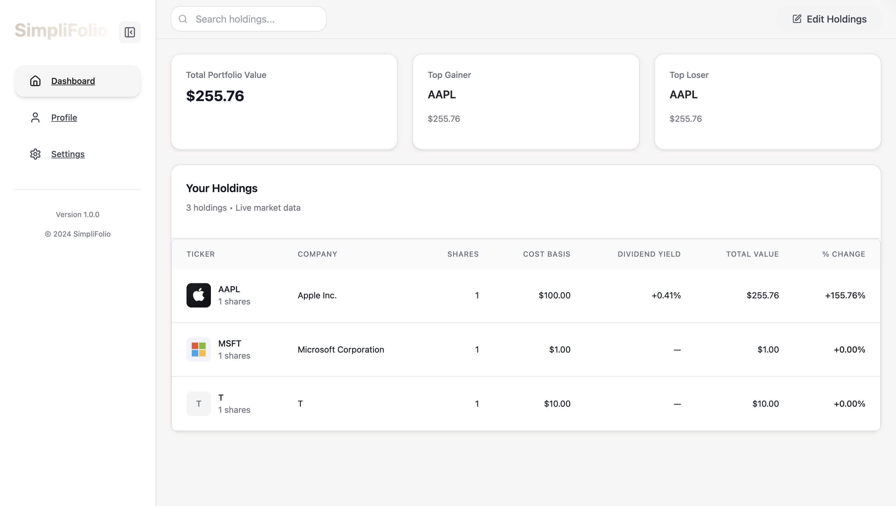 SimpliFolio screenshot 3